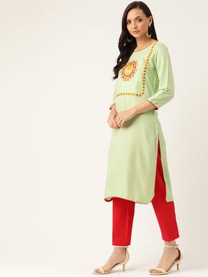 Light-Green Embroidered Rayon Embroidered-Kurtis 3