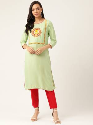 Light-Green Embroidered Rayon Embroidered-Kurtis 4