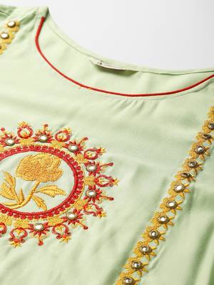 Light-Green Embroidered Rayon Embroidered-Kurtis 5