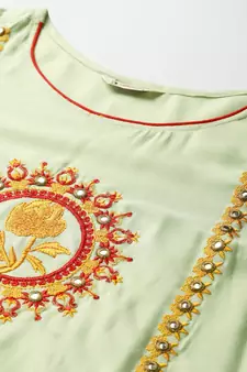 Light-Green Embroidered Rayon Embroidered-Kurtis