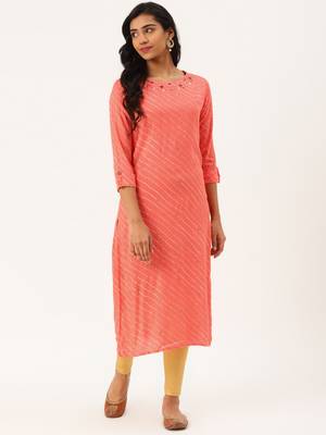 Light-Orange Printed Rayon Party-Wear-Kurtis 1