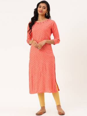 Light-Orange Printed Rayon Party-Wear-Kurtis 4