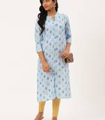 Light-Blue Printed Rayon Party-Wear-Kurtis