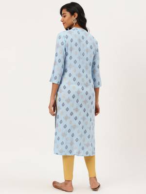 Light-Blue Printed Rayon P y-Wear-Kurtis 2