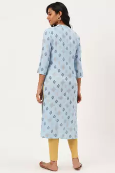 Light-Blue Printed Rayon Party-Wear-Kurtis
