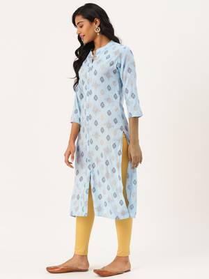 Light-Blue Printed Rayon P y-Wear-Kurtis 3
