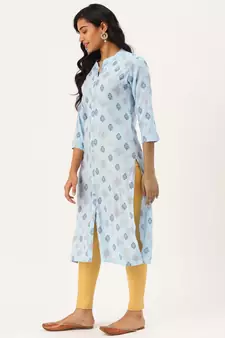 Light-Blue Printed Rayon Party-Wear-Kurtis