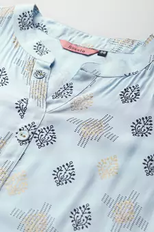 Light-Blue Printed Rayon Party-Wear-Kurtis