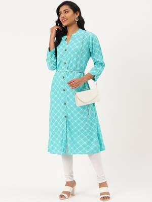 Sea-Green Printed Rayon P y-Wear-Kurtis 1