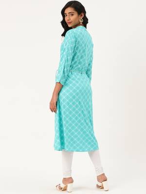 Sea-Green Printed Rayon P y-Wear-Kurtis 2