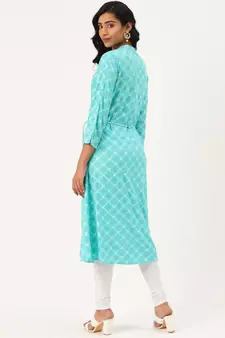 Sea-Green Printed Rayon Party-Wear-Kurtis