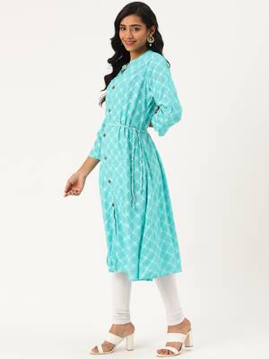 Sea-Green Printed Rayon P y-Wear-Kurtis 3