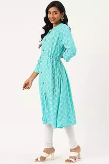 Sea-Green Printed Rayon Party-Wear-Kurtis