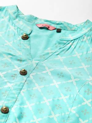 Sea-Green Printed Rayon P y-Wear-Kurtis 4