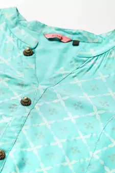 Sea-Green Printed Rayon Party-Wear-Kurtis
