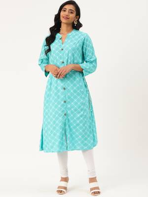 Sea-Green Printed Rayon P y-Wear-Kurtis 5