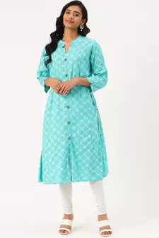 Sea-Green Printed Rayon Party-Wear-Kurtis
