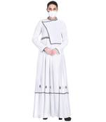 Mushkiya-Embroidered-Modest Dress In White Color With Black Embroidery.