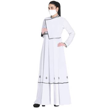 Mushkiya-Embroidered-Modest Dress In White Color With Black Embroidery. 3