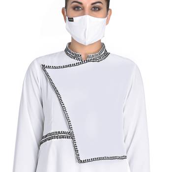 Mushkiya-Embroidered-Modest Dress In White Color With Black Embroidery. 4