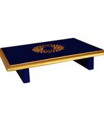 Home Decorative Blue Square Wooden Chowki for Temple Decor Low High Stool Corner Table Chowki Bajot 11 X 8 X 2 Inch