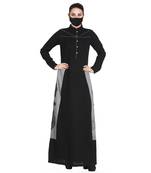 Mushkiya-Front Open Abaya With Contrast Embroidered Patches.