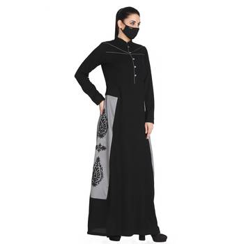 Mushkiya-Front Open Abaya With Contrast Embroidered Patches. 2