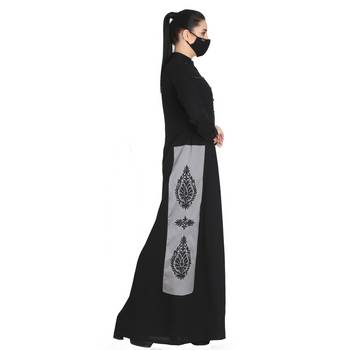Mushkiya-Front Open Abaya With Contrast Embroidered Patches. 3