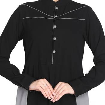 Mushkiya-Front Open Abaya With Contrast Embroidered Patches. 4