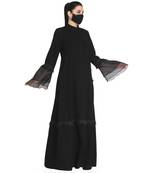 Mushkiya-Black Abaya With Bell Sleeves In Organza.
