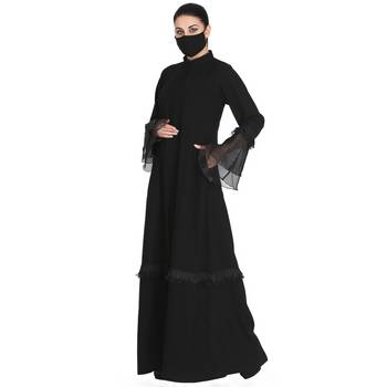 Mushkiya-Black Abaya With Bell Sleeves In Organza. 2