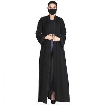 Mushkiya-Black Abaya With Bell Sleeves In Organza. 3