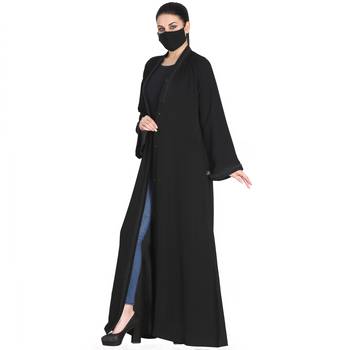 Mushkiya-Black Abaya With Bell Sleeves In Organza. 4