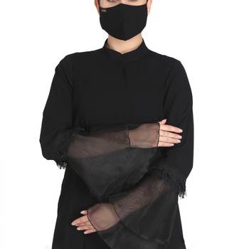 Mushkiya-Black Abaya With Bell Sleeves In Organza. 5