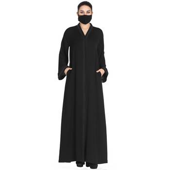 Mushkiya-Front Open Abaya Made In Korean Nida With Lacework. 1