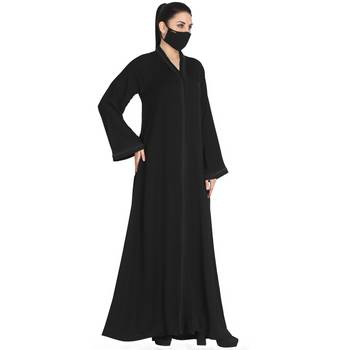 Mushkiya-Front Open Abaya Made In Korean Nida With Lacework. 2