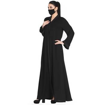 Mushkiya-Front Open Abaya Made In Korean Nida With Lacework. 3