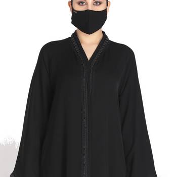 Mushkiya-Front Open Abaya Made In Korean Nida With Lacework. 4