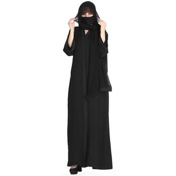 Mushkiya-Front Open Abaya Made In Korean Nida With Lacework. 5
