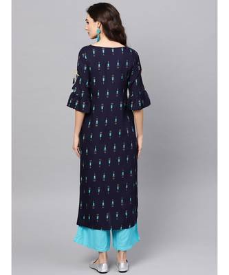 Women Printed Rayon Straight Kurta palazzo set 2