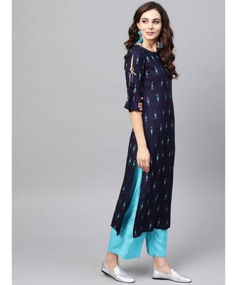 Women Printed Rayon Straight Kurta palazzo set 3