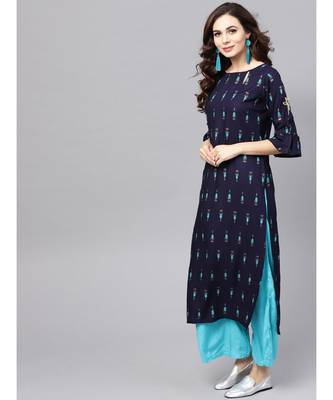 Women Printed Rayon Straight Kurta palazzo set 5