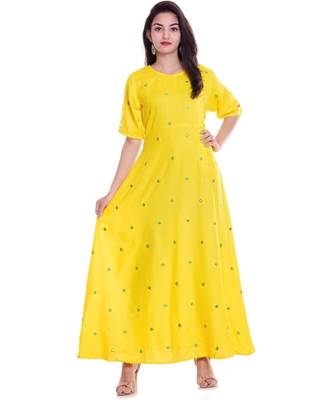 Women Embroidered mirrior work full length kurti 1