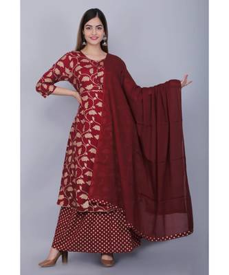 Printed  kurta with skirt and duptta 1