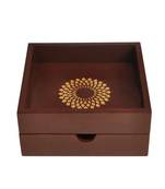 Wooden Hand Painted Home Office Table Decor Serving Wooden Decorative Tray With Drawer (8.5 X 8.5 X 4 Inches, Brown)