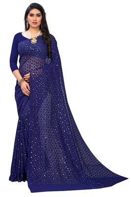 Self Design Brasso Lycra Blend Embroidered Saree with blouse 1