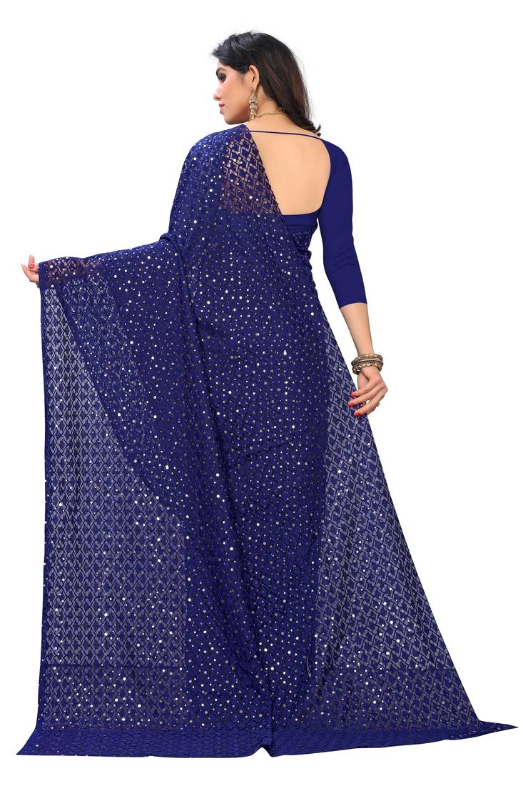 Self Design Brasso Lycra Blend Embroidered Saree with blouse