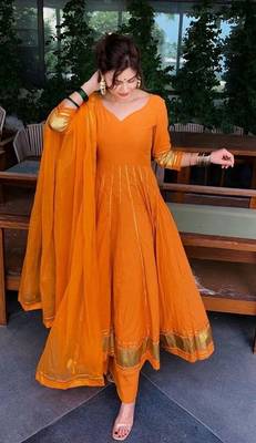 Golden Orange Gotapatti Anarkali Set 1