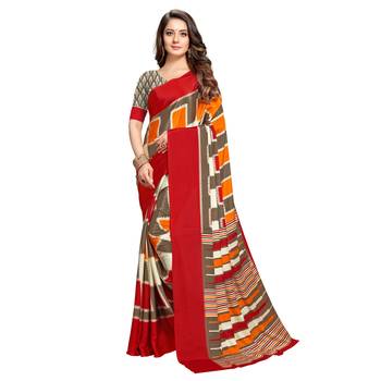 Traditional paisley printed crepe material saree with ethnic prints 1