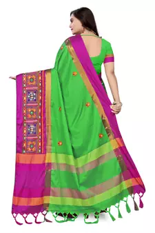 Green embroidered cotton silk saree with blouse